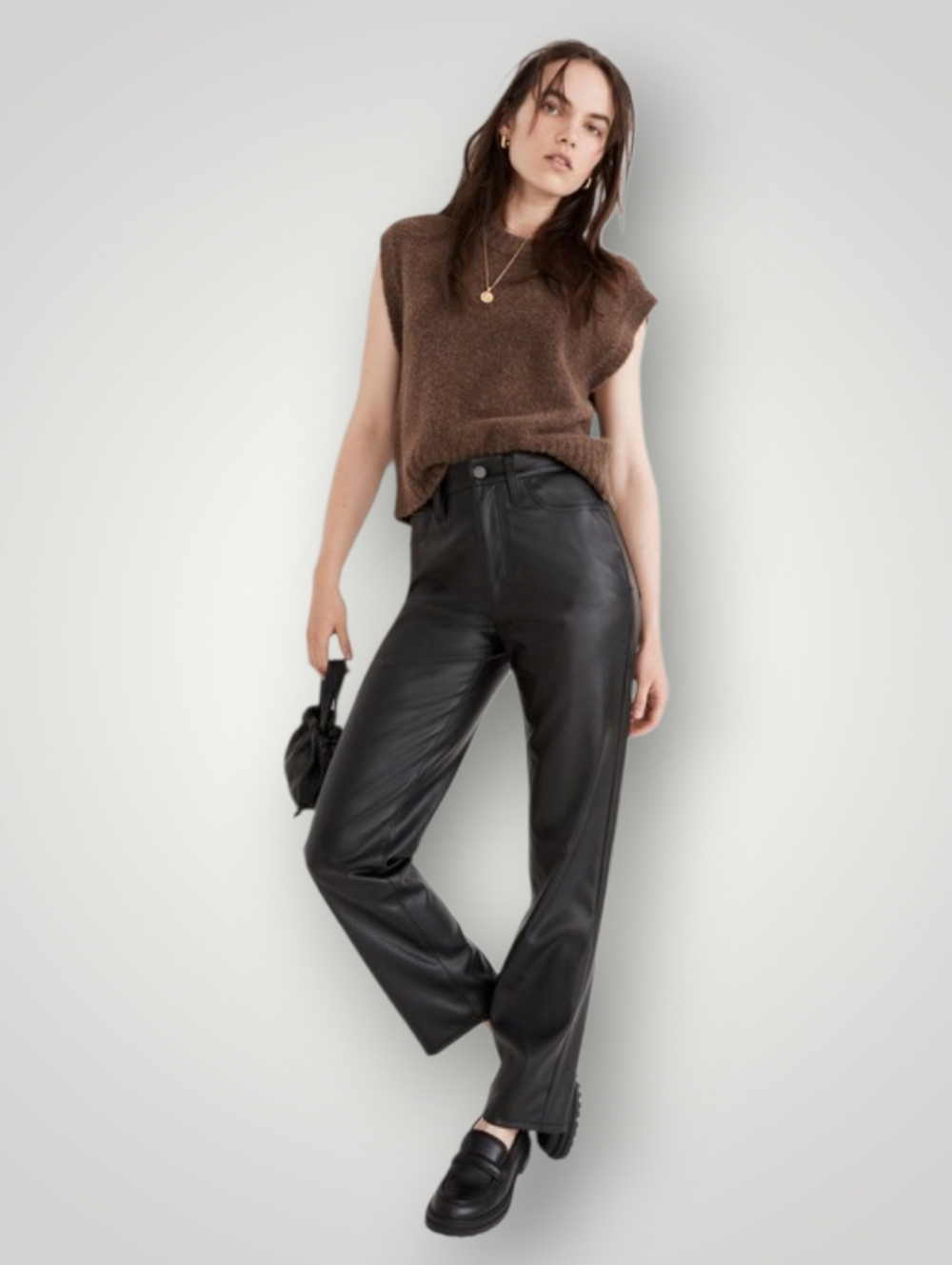 Madewell The Perfect Vintage Straight Jean Faux Leather Pants‎ 32  Black Vegan